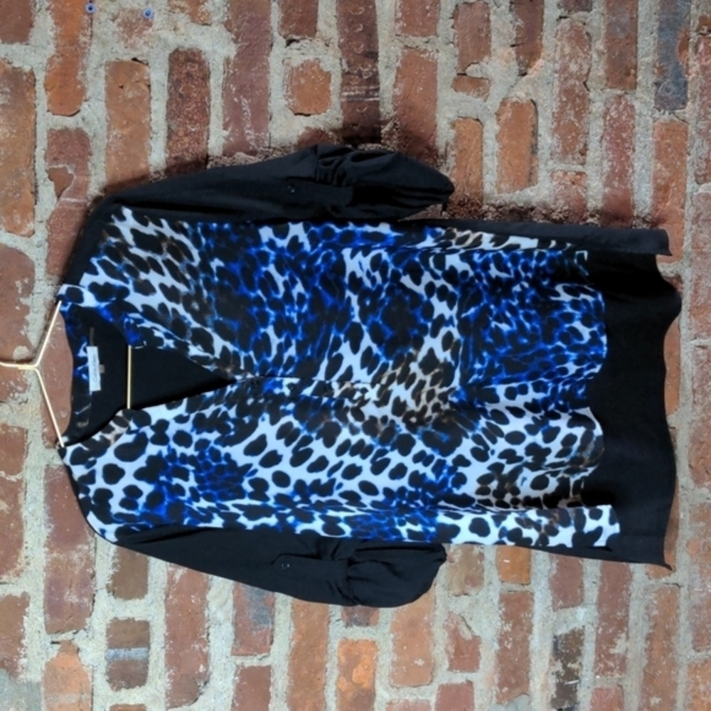 Calvin Klein Large Blue & Black‎ Animal Print Tunic Top